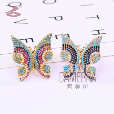 Micro Inlaid Zircon Design Colorful Color Butterfly Style Ring Rings Female Stone Jewelry Honor Produced