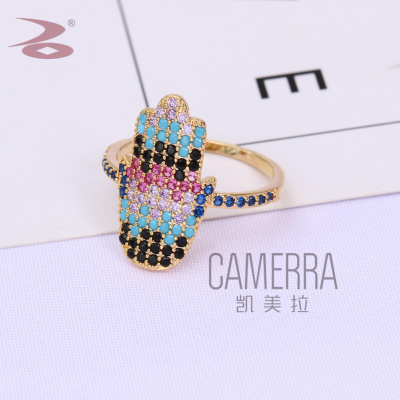 Palm like Colorful Color Zircon Micro Design Hot Annual European American Style Popular Ladies Fashion Ring