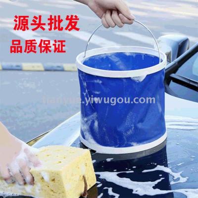 Manufacturer direct 600D waterproof Oxford cloth 9L10L13L folding bucket car canvas washing plastic bucket