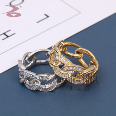 Imitation Chains before and after Link Designing Jewelry Ring Rose Gold yin se kuan Fashion Interlacing Ring