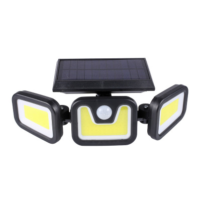 Solar Lamp Cob Three-Head Lamp Angle Adjustable Home Courtyard Garden Wall Lamp Outdoor Human Body Induction Street Lamp