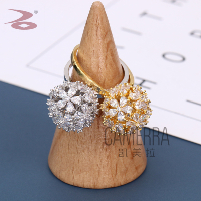 Hot-Selling New Arrival Ball Inlaid Zirconium Copper Zirconium Ring Han Feng Female Boutique Ornament Witness Cozy and Romantic Love