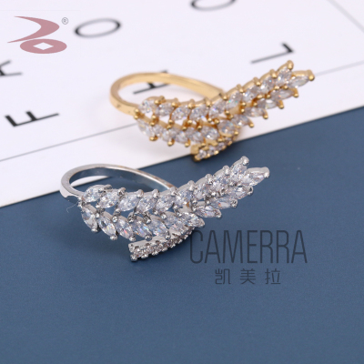 Hot Sale Annual European American Style Popular Ladies Fashion Ring Golden yin se kuan Simple Ear of Rice-Zircon Micro