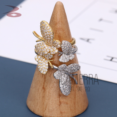 The Size of Two Butterflies Is Relatively Flying, Fashion Ring Rings Women's Gold Stone Jewelry, Honor Production