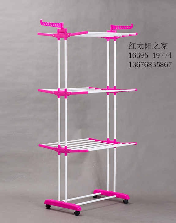 多功能简易移动落地折叠双杆升降晾衣架晒三层收纳室内外