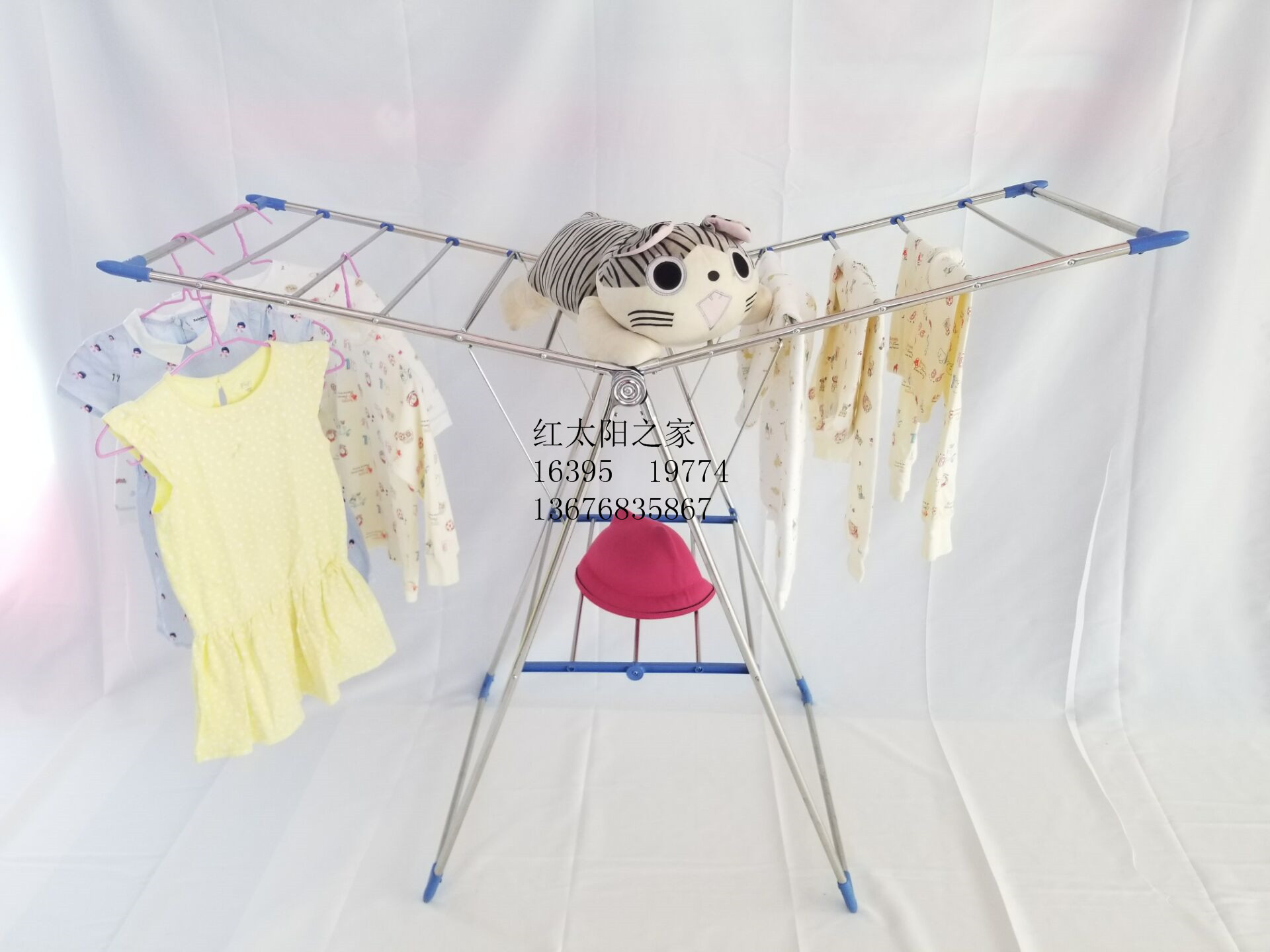 不锈钢晾衣架落地折叠婴儿家用阳台飘窗室内凉挂晒衣架子16MM铁头