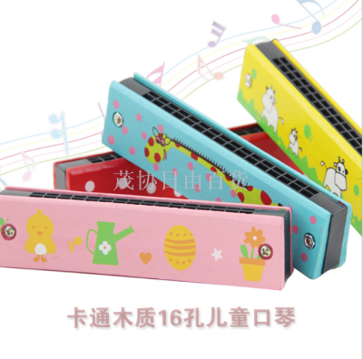 Gollum bear cartoon wooden 16 hole double row painted harmonica baby educational early education enlightenment music toy