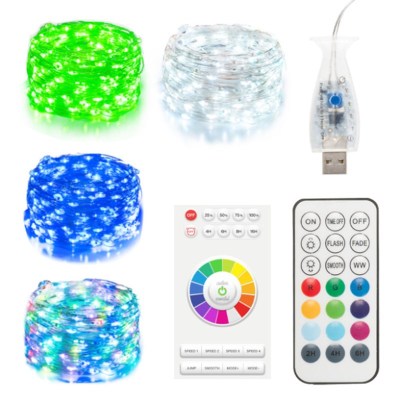 Remote control seven colorful lights string Bluetooth infrared two lines Christmas Blue decorative LED lights remote CONTROL USB copper wire lights