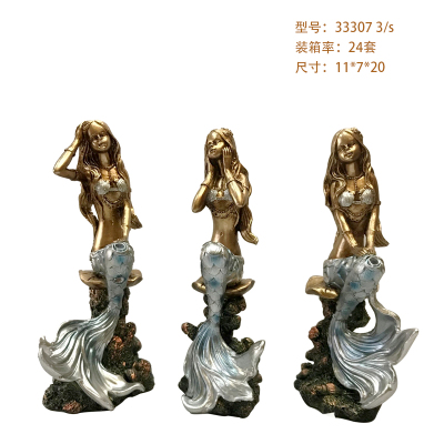 American and European Style Sets of Three Mermaid Art Resin Decorations Creative Living Room TV Cabinet Wine Cabinet Decoration Gifts
