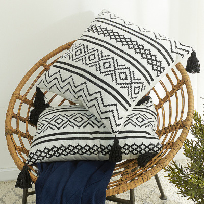 Nordic Morocco Chenille Geometric Jacquard Tassel Pillow Cover Sofa Cushion Cover Cushion Cover in Stock Wholesale