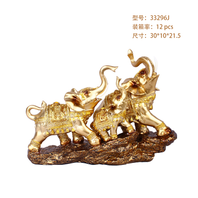 Resin Crafts a Family of Three Auspicious Golden Elephant Ornaments TV Cabinet Wine Cabinet Home Decoration Gift Decoration