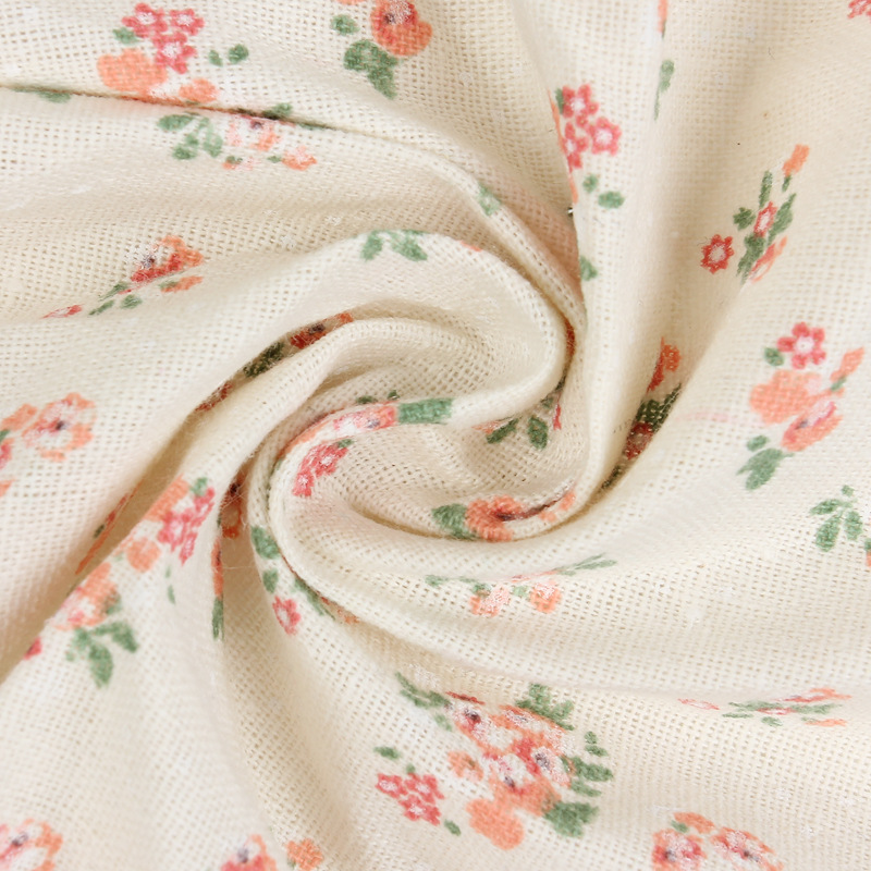 树花图样棉麻布料手工印花纺织布料 桌布靠垫沙发布料 现货供应