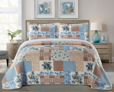 Fine home textile full polyester printed 3 piece set thin air conditioning summer quilt bedspread single double size