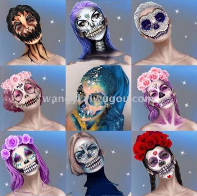 Halloween face drill stage makeup glitter face stickers music Festival face drill party makeup disco drill