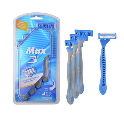 MAX factory direct sale of three layer stainless steel, the disposable hand razor supermarket men 's rubber handle razor