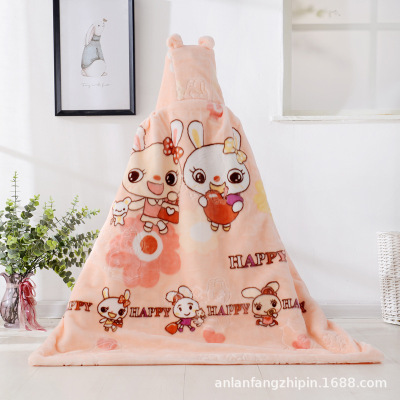 Manufacturer Direct Baby Cartoon wrap Blanket Double layer Raschel embossed cloud blanket thickening wind wearing warm cape