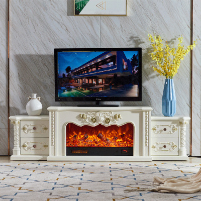 Export European solid wood fireplace TV cabinet fireplace fake fire French background wall simulation fire heating