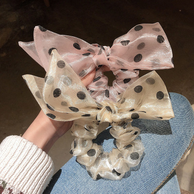Cute and Graceful French Girly Style Retro Dots Knot Bow Hair Rope Girly Elegant Escherichia Coli Hair tou sheng