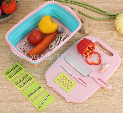 Multifunctional vegetable cutter folding cutting board potato grater portable leak vegetable  basket 