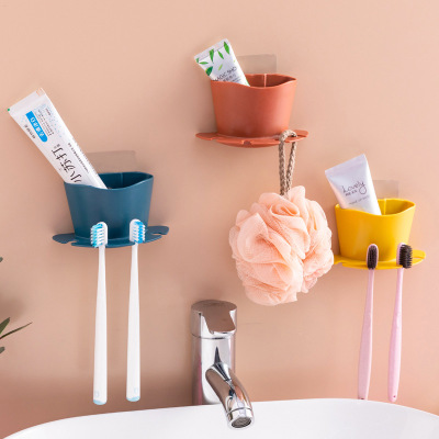 Stall Supply Punch-Free Toothbrush Stand Storage Rack Bathroom Wall-Mounted Toothbrush Holder