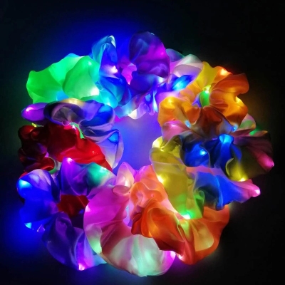 New LED Shiny Satin Large Intestine Ring Hair Ring Cute Fashion Women's Bandeau Sports Hair Rope Stall Supply