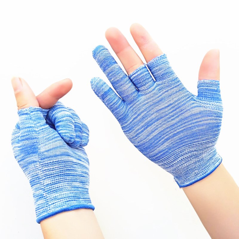 劳保露三指手套露两指薄款防护作业工作干活弹力尼龙紧手耐脏透气