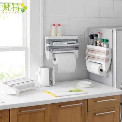 Kitchen Plastic storage rack with Cutter foil shelf tissue rack