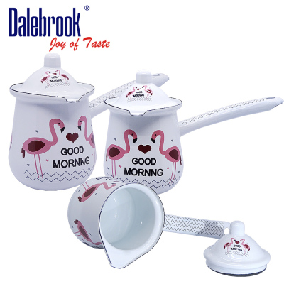 Dalebrook New Flamingo Turkish Coffee Pot Arabic Greek Cezve Ibrik Enamel Ceramic Coffee Mug Warmer Tea Milk Pot Set