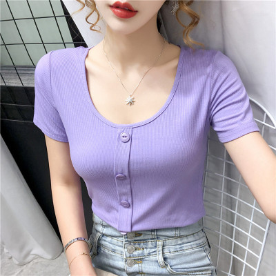 Web Celebrity T-shirt Women's Instagram Ultra Short Sleeve 2020 Summer Korean Edition Fashion Slimming Slim Top