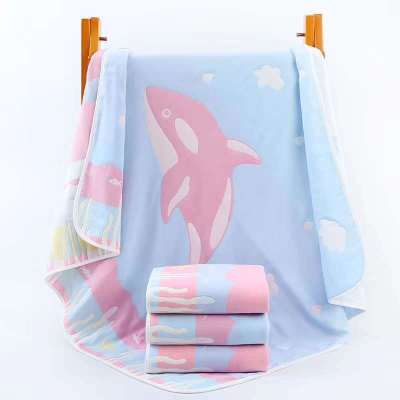 6-Layer Gauze Single Version Jacquard Cartoon Baby's Blanket Cotton Home Textile Six-Layer Gauze Baby Bath Towel Infant Children's Quilts