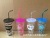 The factory directly sells the straw cup with printing cartoon high cover and stripe model 600ml water suction cup and muzzle cup of juice