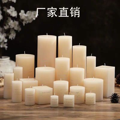 Cylindrical Candle Smokeless Tasteless European Ivory White Big Candle Wedding Hotel Wedding Decoration Artistic Taper and Candle