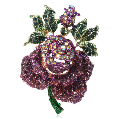 Fashion European and American Style New Alloy Diamond Rose Brooch Generous and Upscale Anti-Exposure Scarf Buckle Jewelry Pin