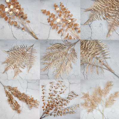 Gold imitation flower leaves rime, You galilee leaves Gold series Wedding flowers material simulation plant simulation props