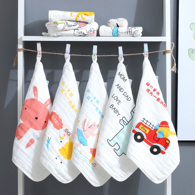 High Density Six-Layer Gauze Printed Square Scarf Five-Piece Set Single Flower Baby Hook 100% Cotton Printed Kerchief