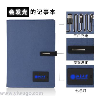 Multifunctional charging Notepad gift set custom luminescent LOGO loose-leaf this office stationery hand book meeting
