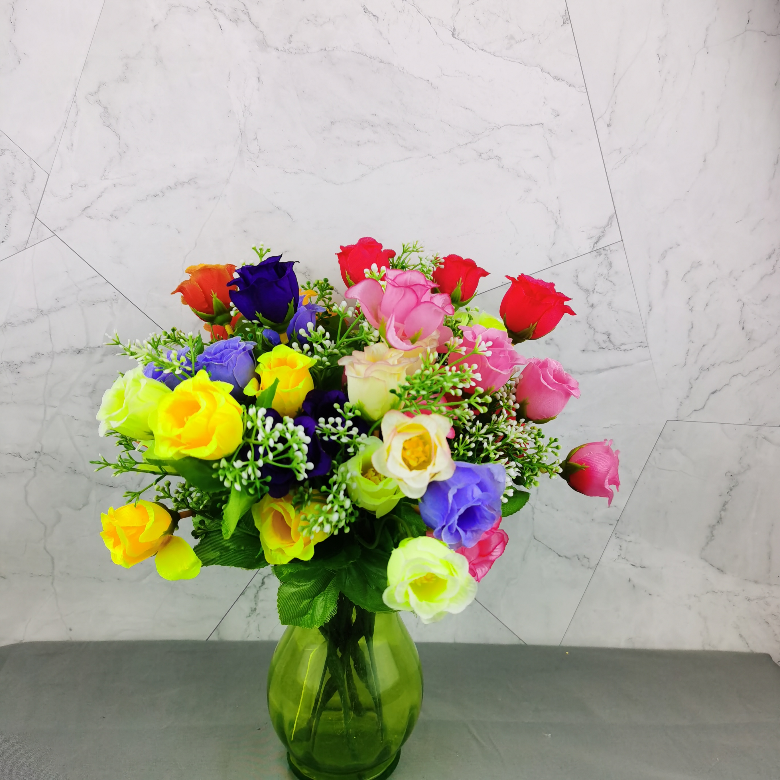 厂家5头玫瑰蕾05120高档仿真花批发 家居工程室外装饰小把束假花