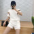 The Mosquito Proof suit Female bat Sleeved European station Summer sports suit Striped Loose Sleeved skirts Two-piece set