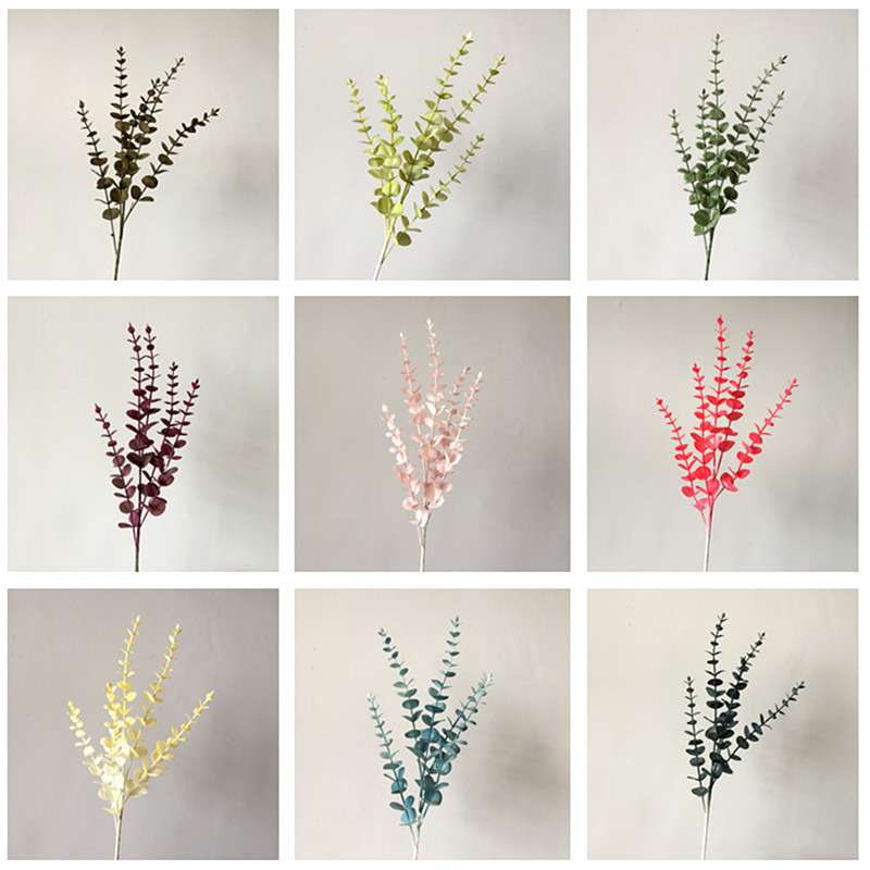 单支五叉尤加利 工厂直批婚礼样品间花材塑料叶子金钱串草批发