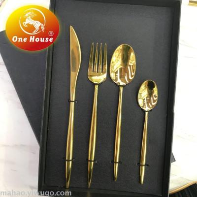 Jinzhi top grade 304 stainless steel knives, forks and spoons creative western tableware black box set