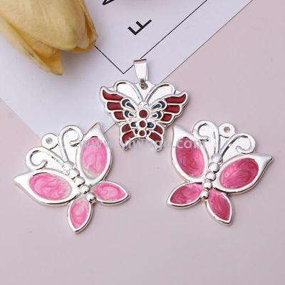 Stainless Steel Fashion Pink Red Epoxy Butterfly Necklace Bracelet Pendant Stainless Steel Enamel Pendant Factory Direct Sales