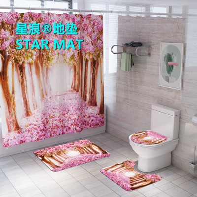 STAR MAT Europe Sakura Avenue scenery four-piece bath curtain waterproof polyester fabric hotel bathroom curtain