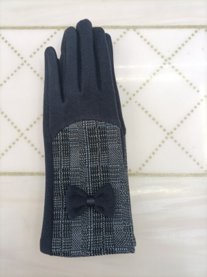 New Women's Dralon Plaid Bow Gloves Composite Crystal Super Soft Four-Finger Touch Screen Line Factory Direct Sales