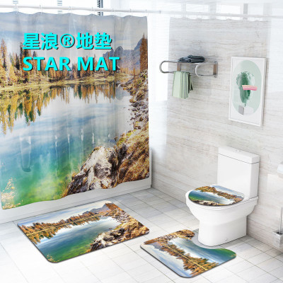 STAR MAT mountain scenery four-piece bath curtain waterproof polyester fabric hotel bathroom curtain