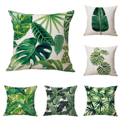 Linen Pillow Cover Tropical Plant Fashion Leaves Rainforest Pillow Cover Cushion Cover Linen Digital Printing Cover