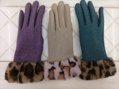 New Women's Dralon Leopard Fur Ball Gloves Composite Crystal Super Soft Four-Finger Touch Screen Outdoor Cycling Factory Direct Sales