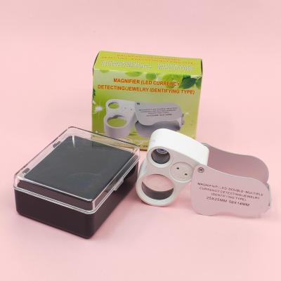 9889a Double Lens High Power with LED Light Money Detector 25/50 Times Folding Handheld Portable Jewelry Magnifying Glass