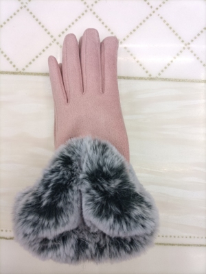 Fashion New Women's One-Piece Suede Big Fur Mouth Gloves Composite Crystal Super Soft Four-Finger Touch Screen Factory Direct Sales