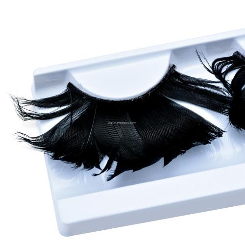 Black Feather Eyelashes Exaggerated Eyelashes Chicken Feather Eyelashes Handmade 