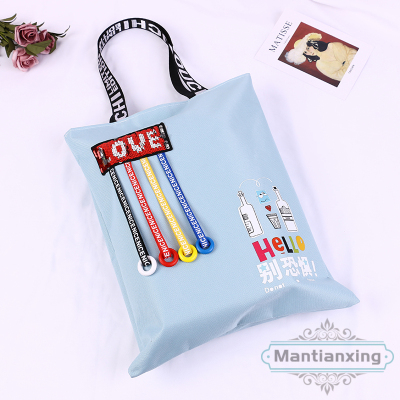 Single shoulder large capacity tote bag canvas bag cartoon ribbon file bag storage bag literary youth